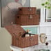Woven Wicker Storage Basket Box with Lid & Lock Set of 3 Natural