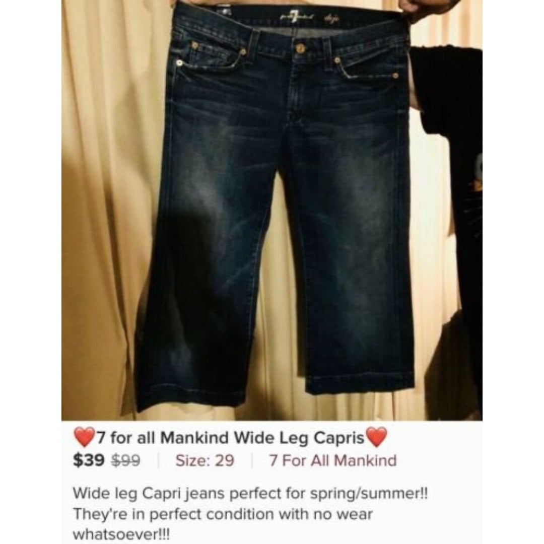 7 For All Mankind Wide Leg Capris Size 29 Jeans Y2K