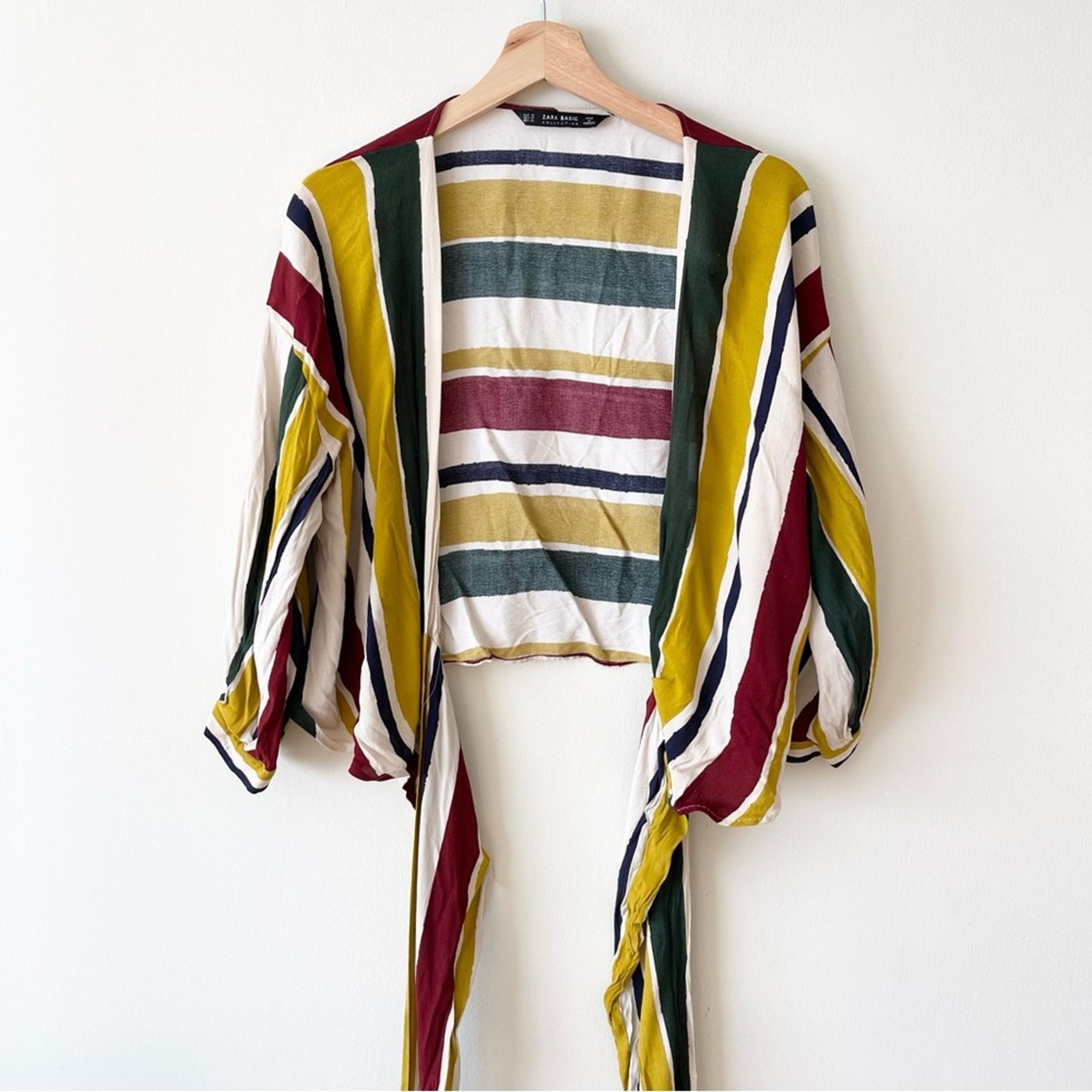 Zara multicolor wrap top blouse size M 3/4 sleeves