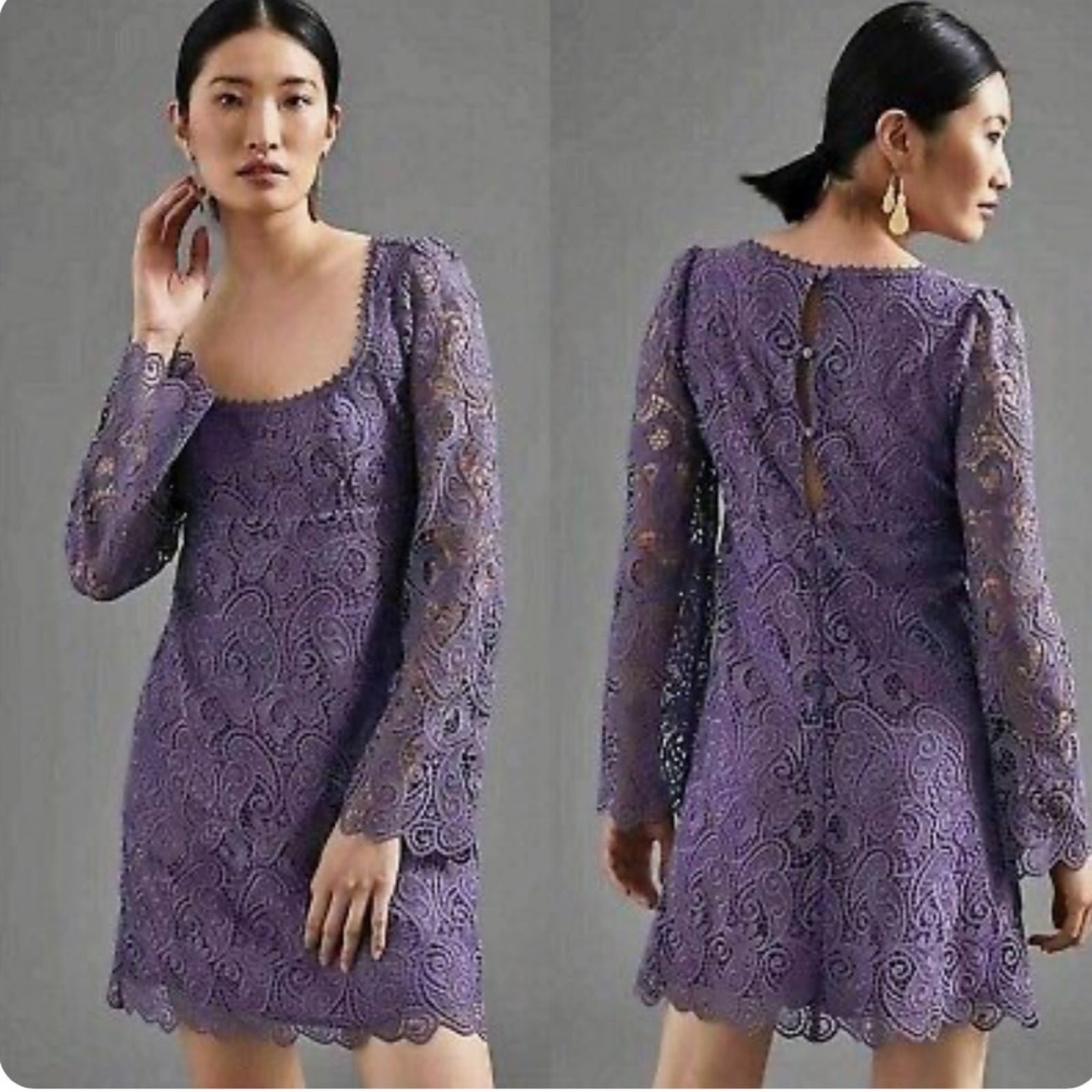 ANTHROPOLOGIE MAEVE EMBROIDERED LACE EMPIRE MINI DRESS LAVENDER PURPLE 2 NWT