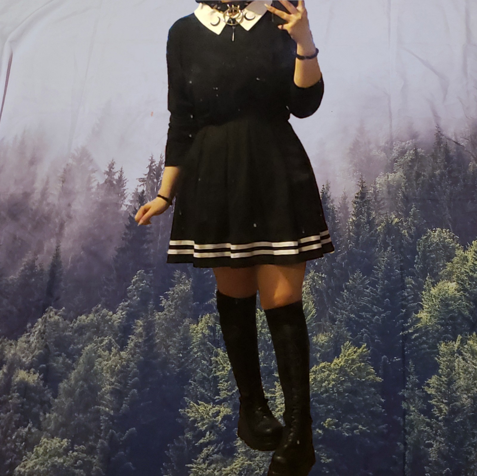 Black and White Striped Pleated Skirt