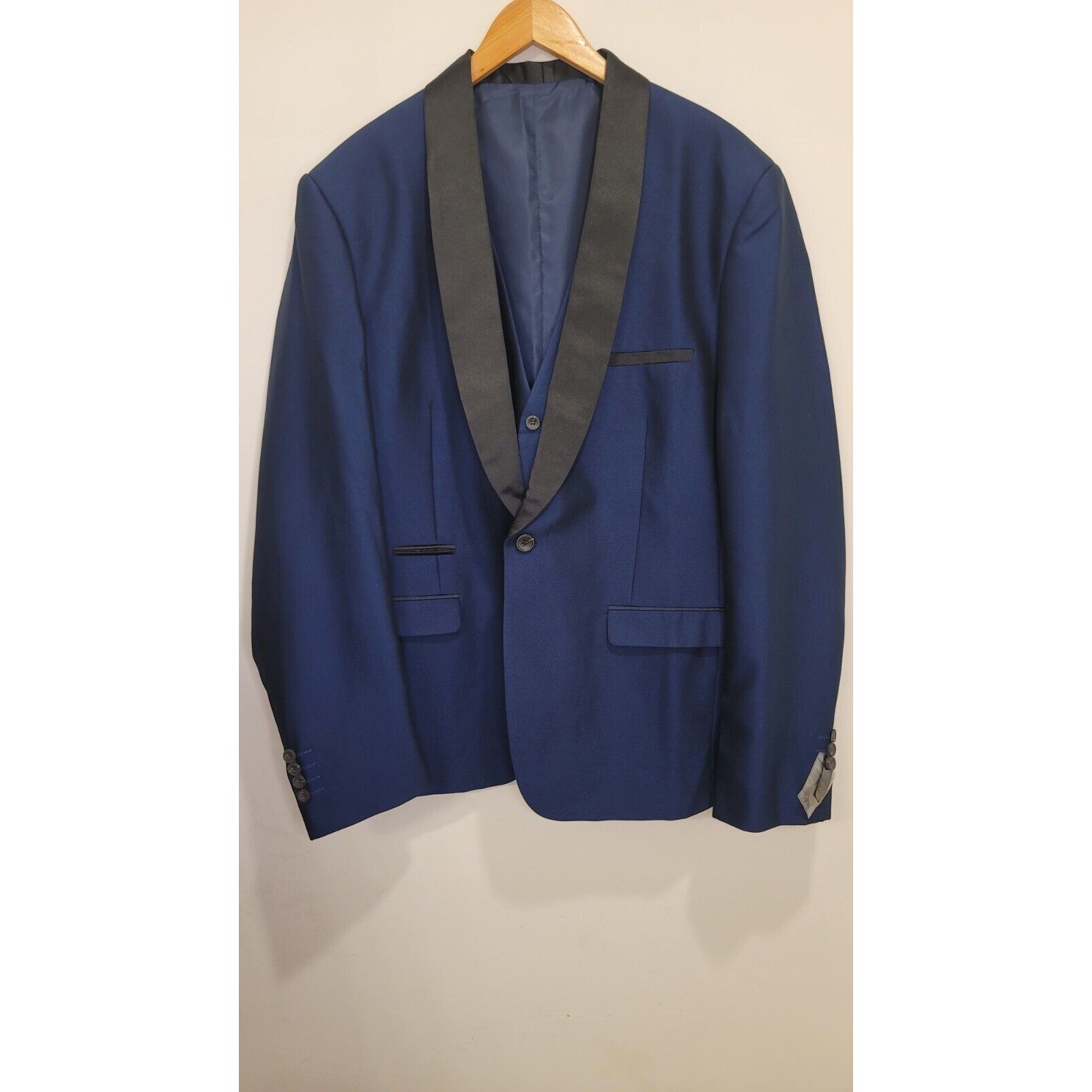 Men's Tuxedo Jacket Vest US Formal Dinner Blue Black Satin Lapel NWT READ!!