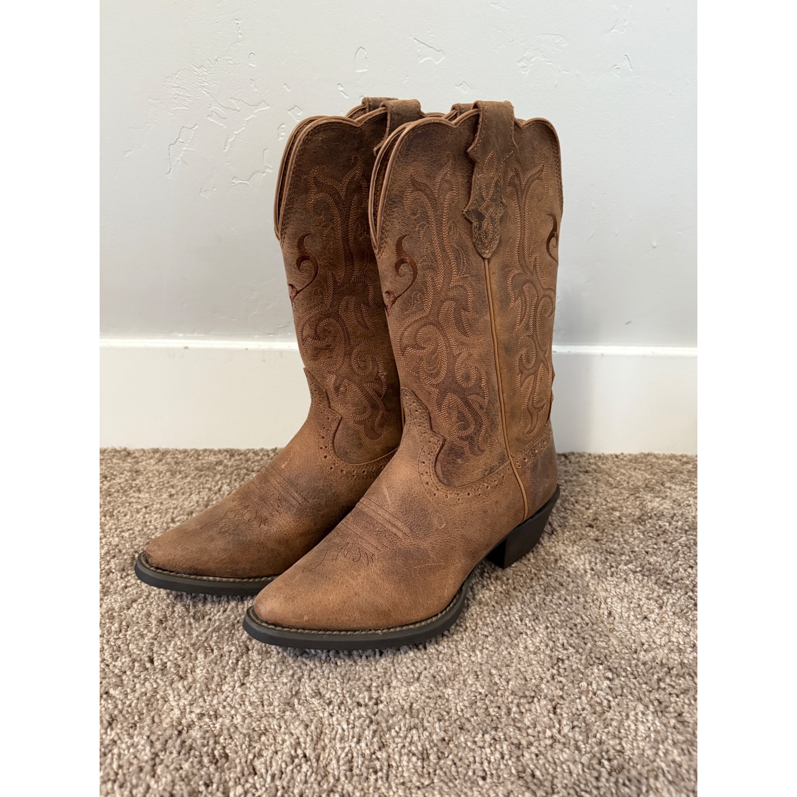 Justin Mckayla Western Cowboy Boots Brown Leather Embroidered Women's 6.5B L2561