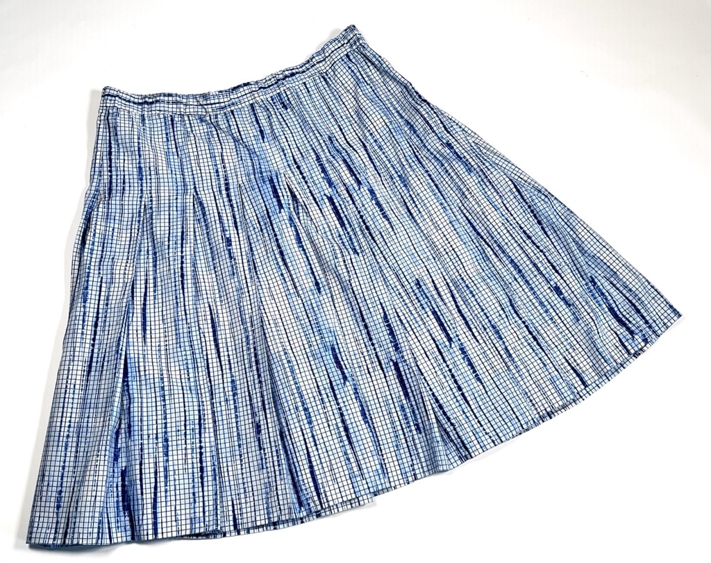 Tory Burch Plaid Pleated Skirt Size 12 Blue White Cotton