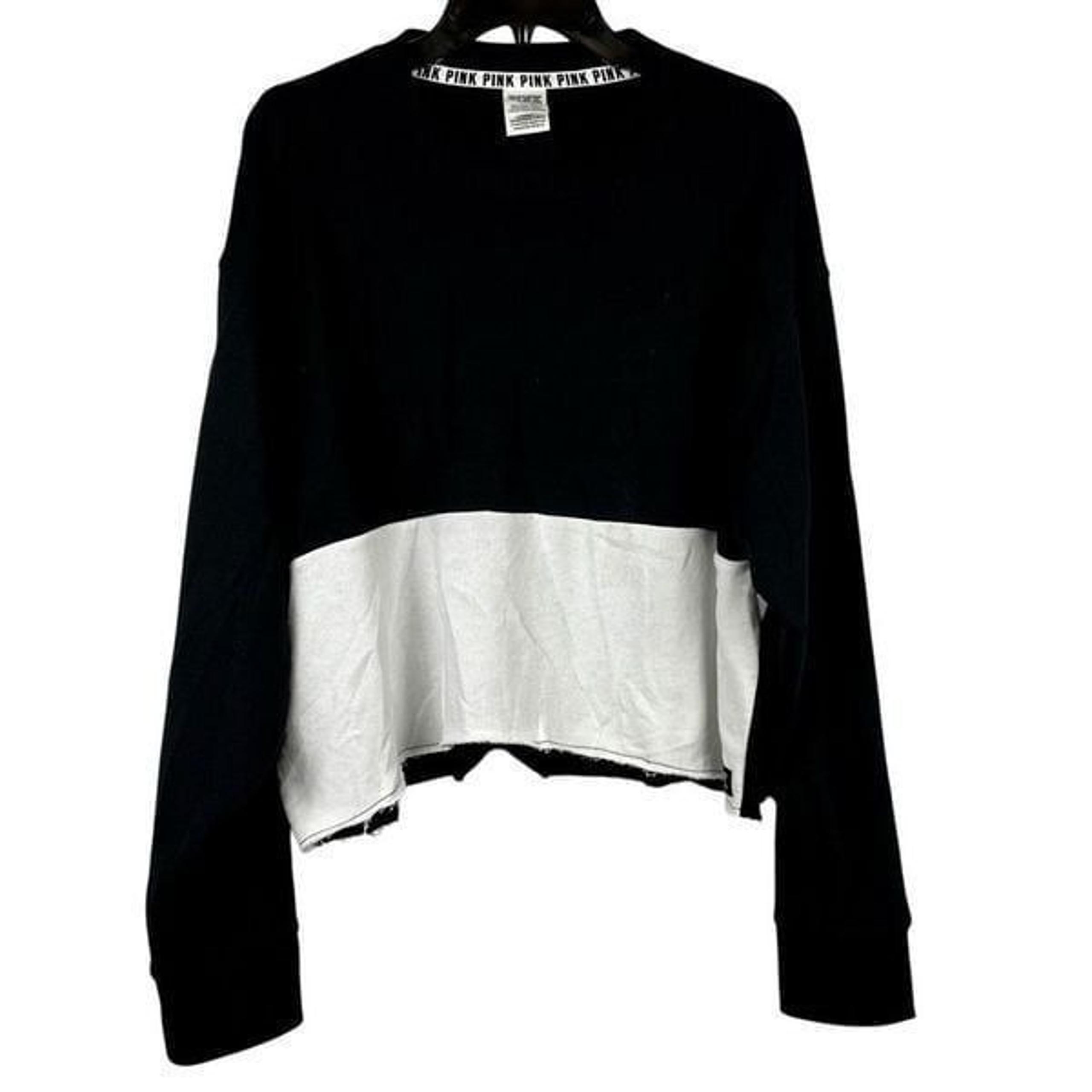 PINK Victoria’s Secret Color Block Cropped Sweatshirt Snap Sleeves Large