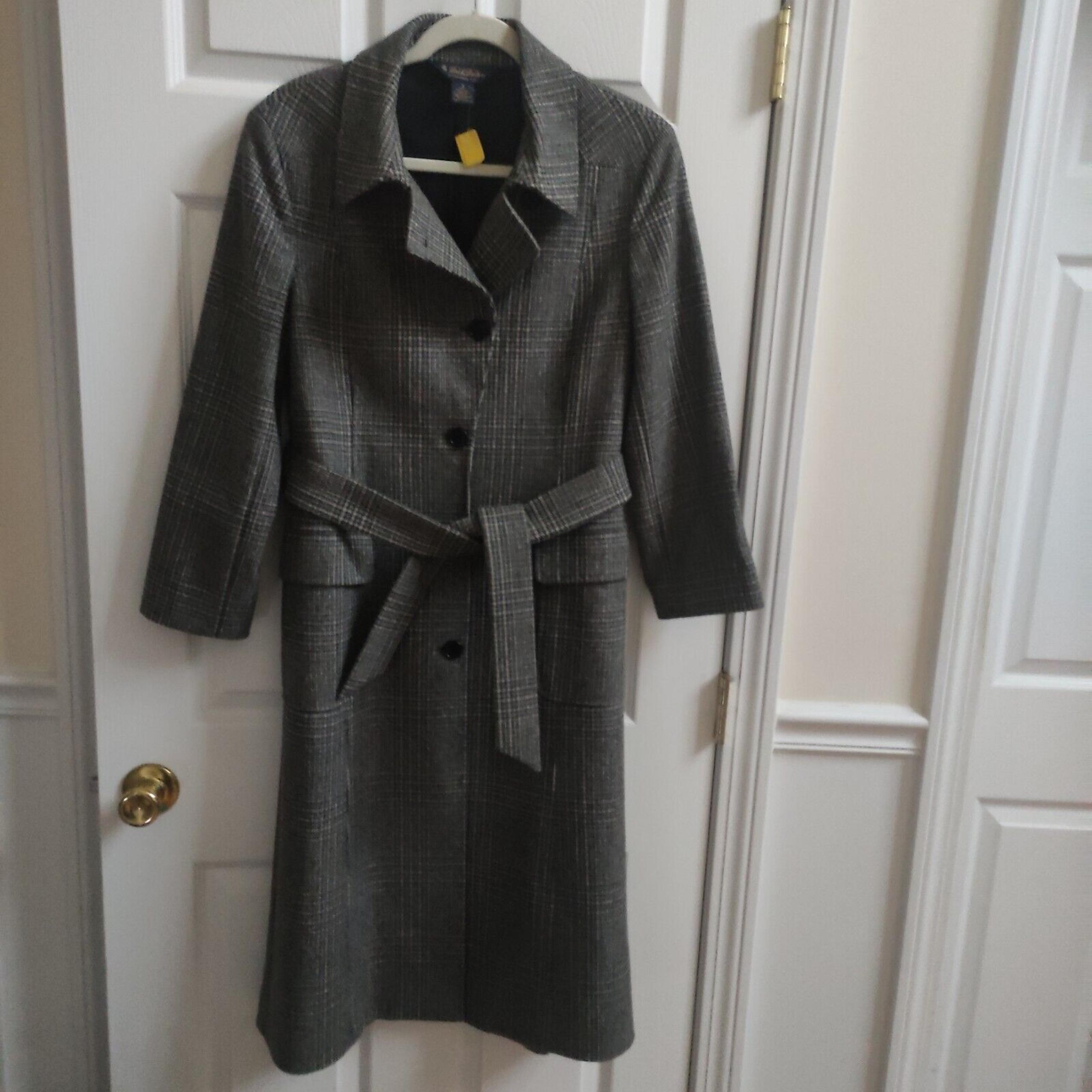 Brooks Brothers Loro Piana Glen Plaid wool trench coat matching belt women's 8