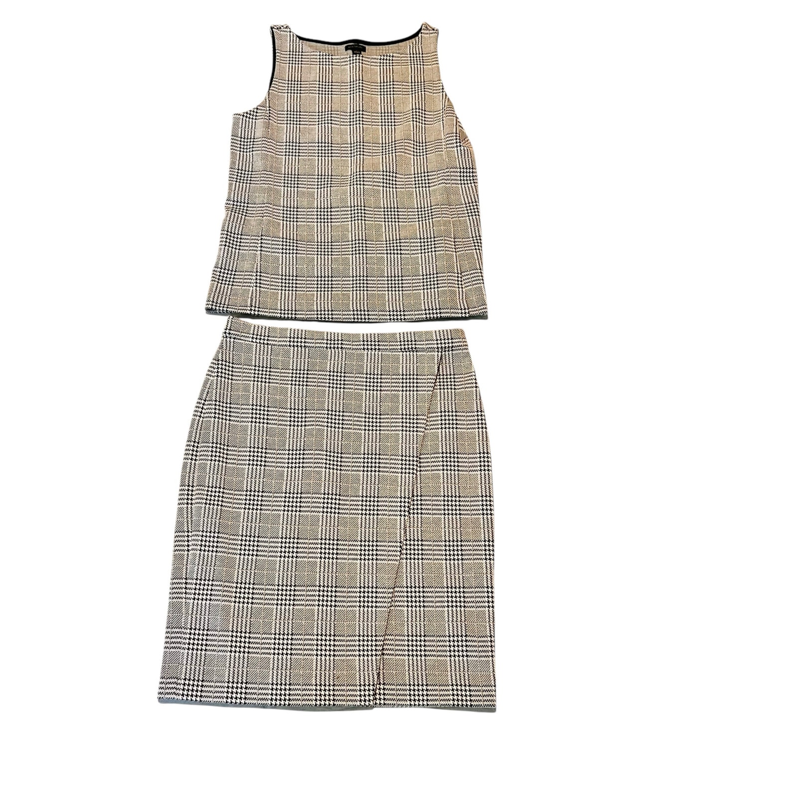 Ann Taylor Gray Houndstooth Top And Skirt Set Size S Small NEW