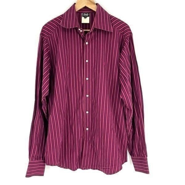 Vintage Dolce Gabbana Shirt Size Medium Men Pink Red Stripe Button Up Casual Y2K