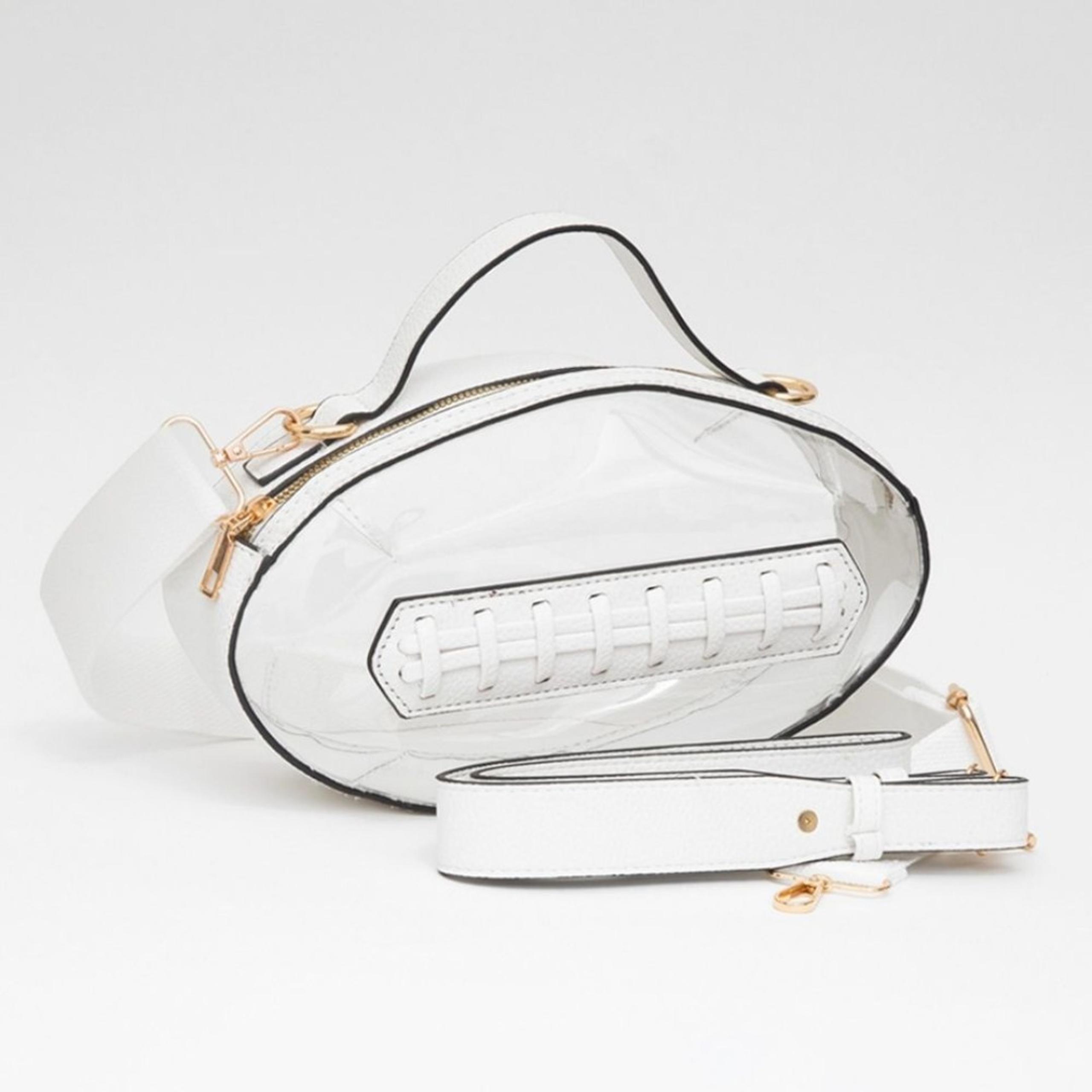 White Clear Transparent Bag Football Purse Crossbody Statement Womens Accessory