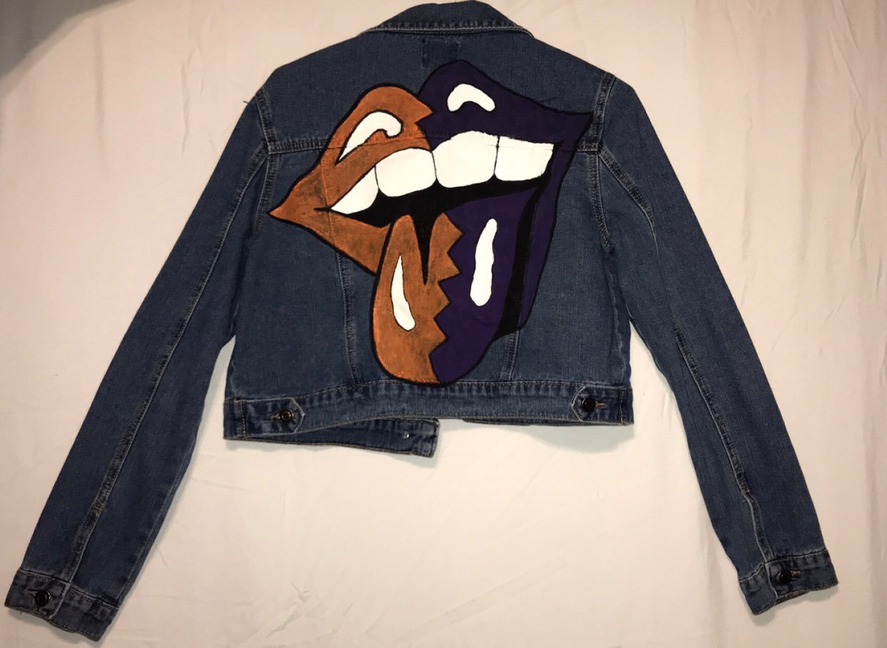 Purple and orange hand painted jean jack