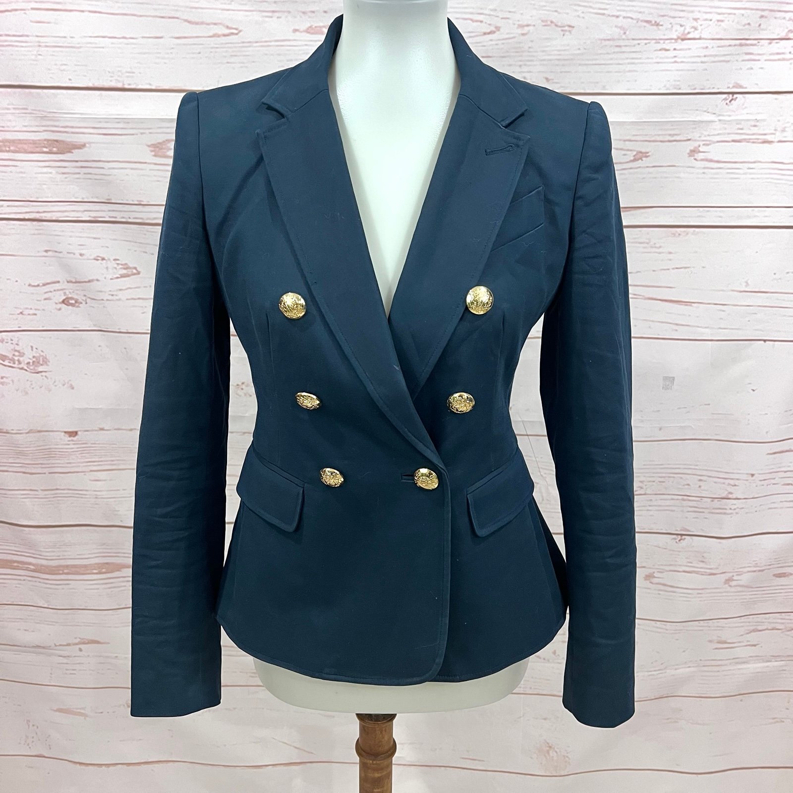 Juicy Couture Navy Military Button Peplum Fitted Blazer Jacket