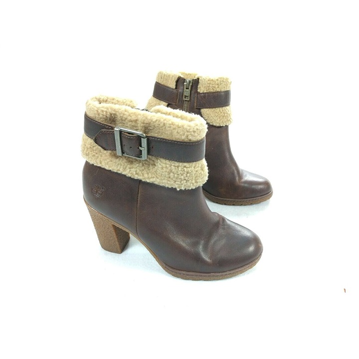 Timberland A1A22 Oiled Leather Glancy Fleece Fold-Down Boots Brown Size 7.5 EUC