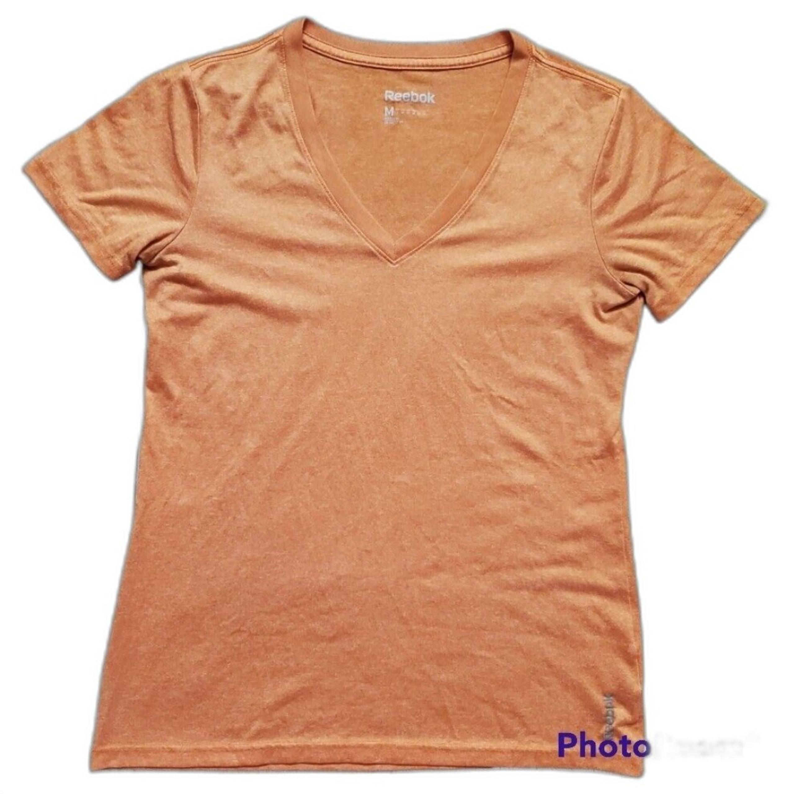 Reebok Shirt Women Medium Short Sleeve V Neck Athletic Orange Workout Run