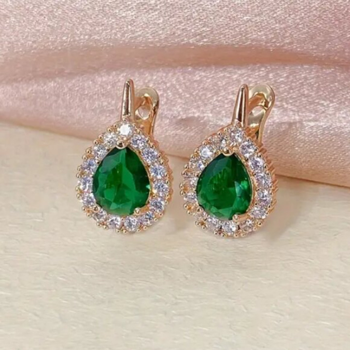14K Gold Womens 2ct Green Emerald Gemstone 1ct Diamond Drop Earrings Jewelry