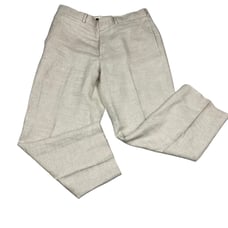 Lands End Size 36 Mens Tan Pleated 100% Linen Beach Trouser Dress Pants