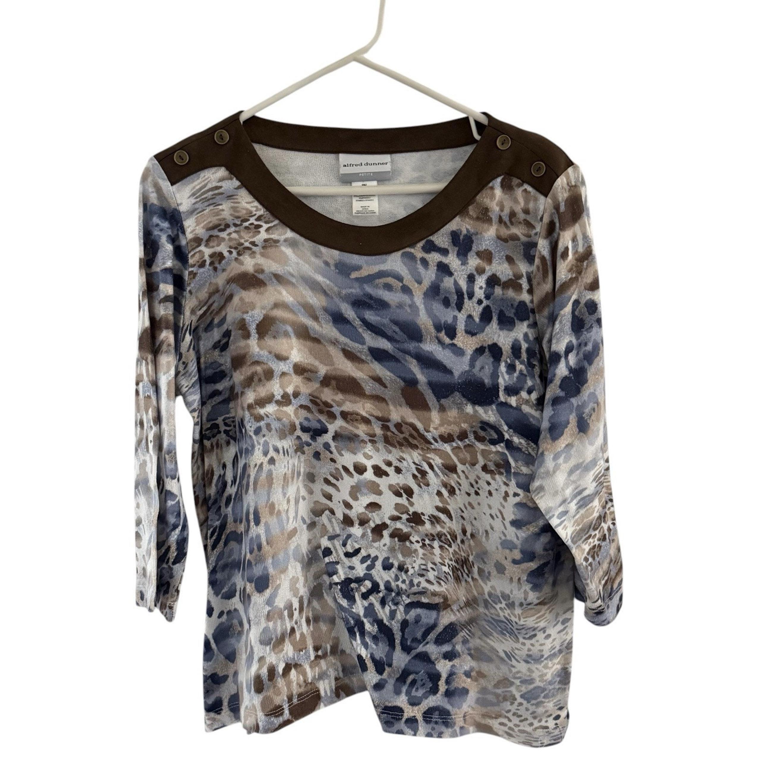 Alfred Dunner Women PM Petite Medium Sweater Animal Print 3/4 Sleeve Scoop Neck