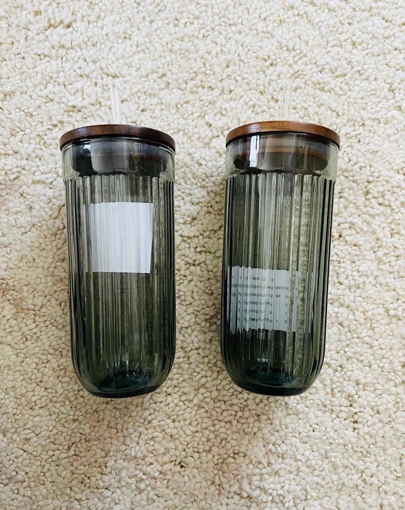 (2) 21oz Fluted Glass Tumbler with Wood Lid Green - Hearth & Hand™ with Magnolia