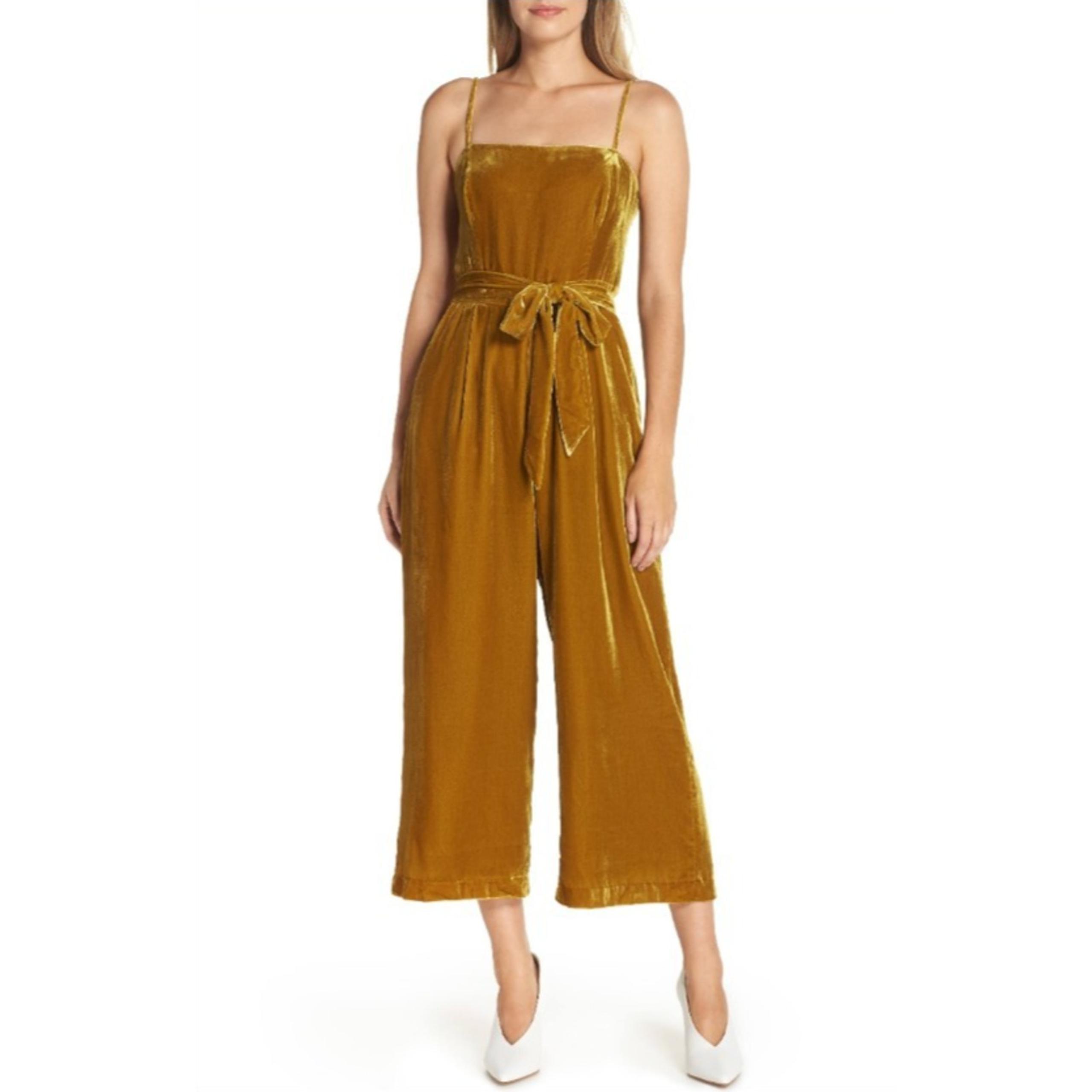 J. Crew 365 Marseille Jumpsuit Womens Velvet Wide Leg Crop Belt Size 4 Gold Boho