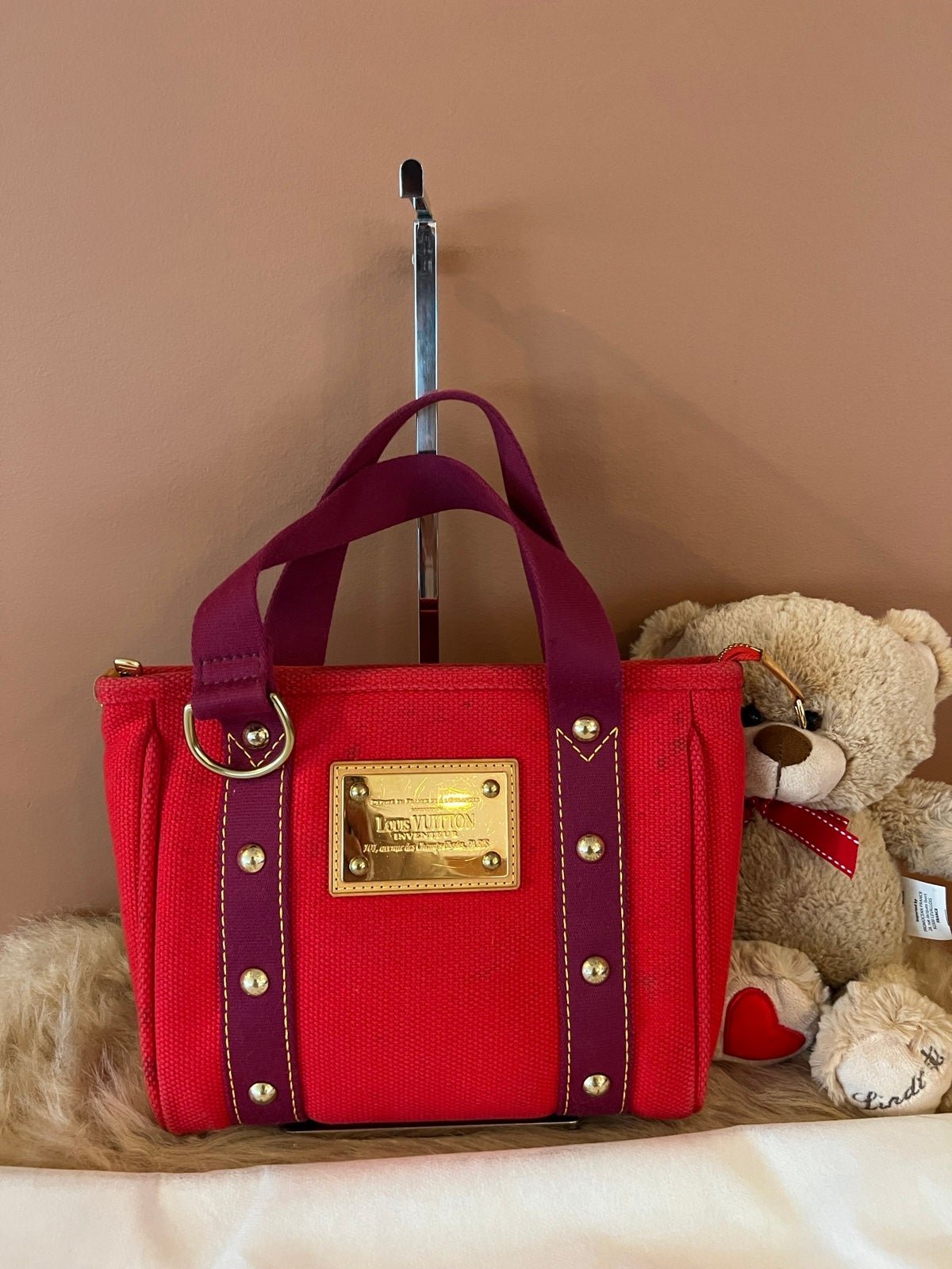 Authentic Louis Vuitton Red Antigua Cabas Tote Bag PM Preloved
