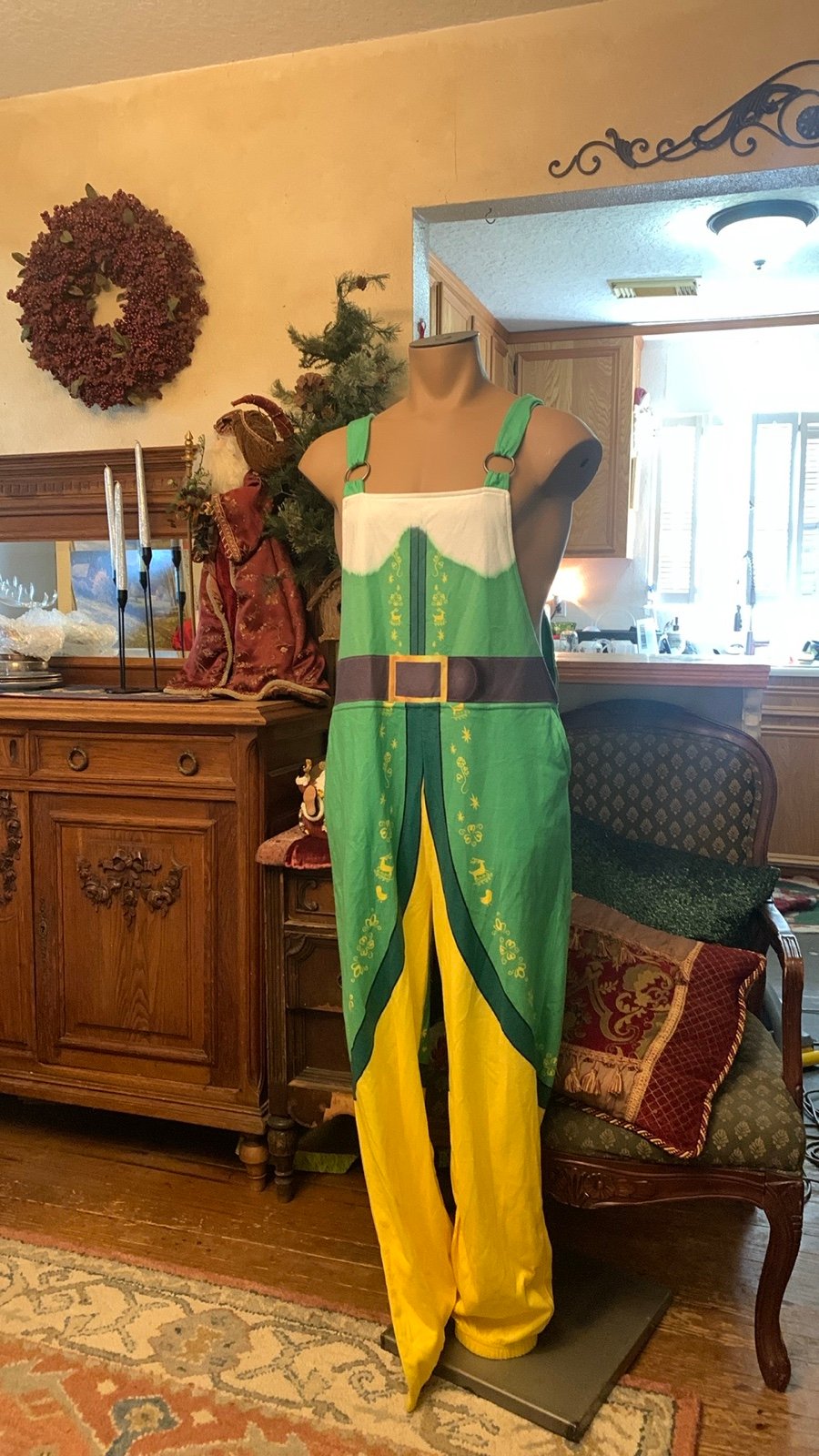 Men’s Buddy The Elf Christmas Pajama Jumpsuit Overalls NEW L