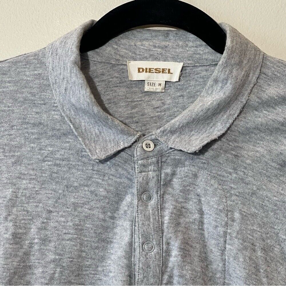 Diesel Men's M Gray Polo Shirt Short Sleeve Reverse Stitch Button Detail Vintage