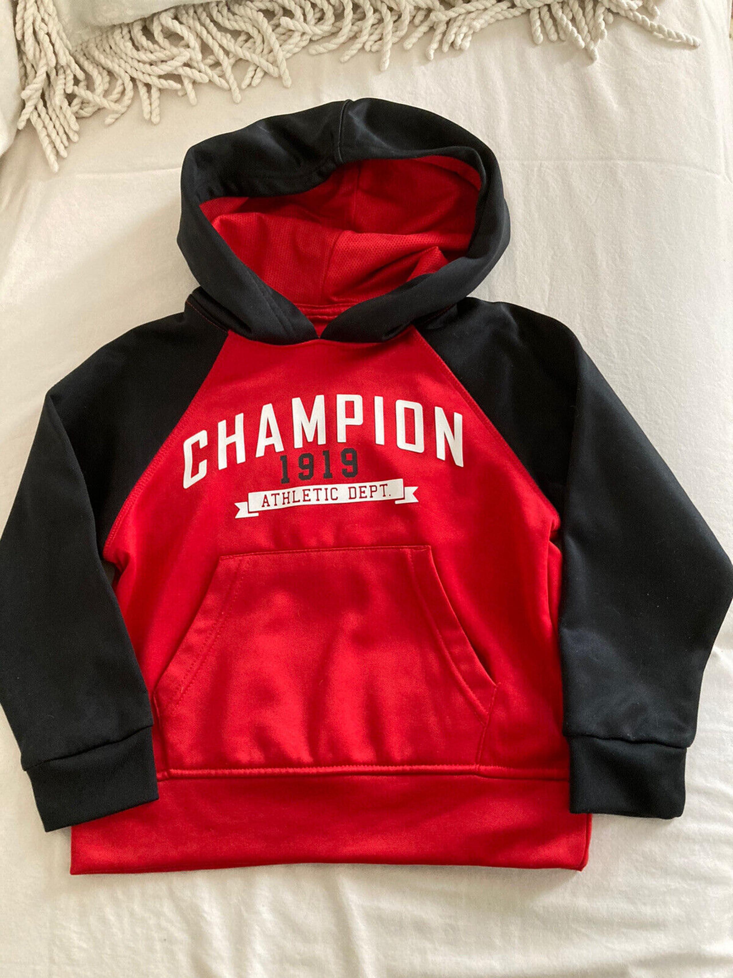 Champion Boys Hoodie Size 5-6 Red And Black Sweatshirt Activewear Pullover