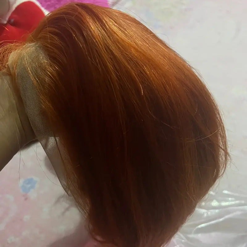 180% Density Ginger Orange Short Bob Straight Hair Wigs Lace Front Hair Wigs