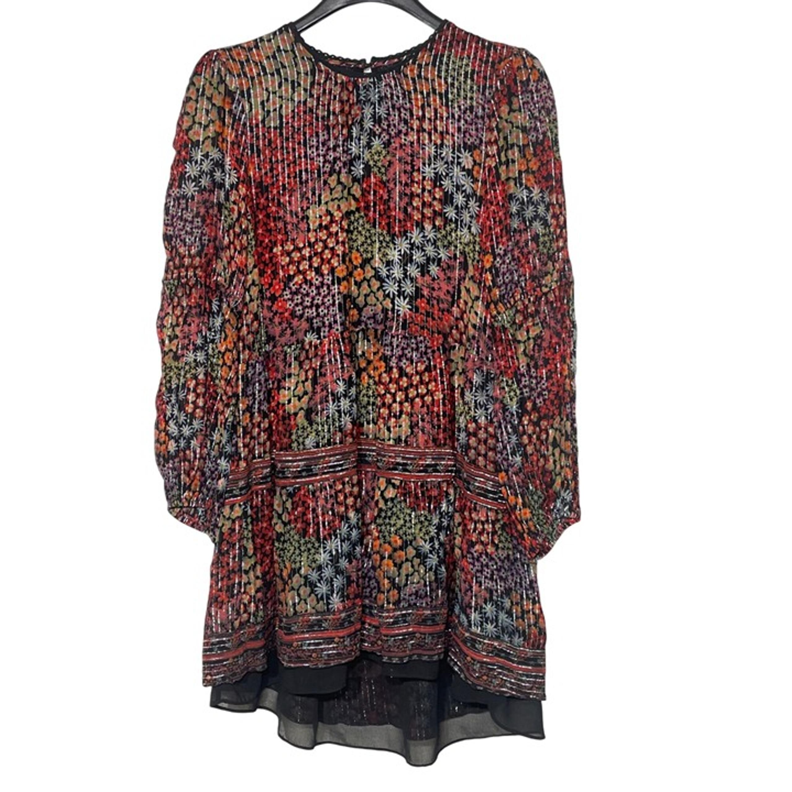 Saylor Talley Dark Floral Metallic Mini Dress Black Red Sz XL Boho Whimsigoth