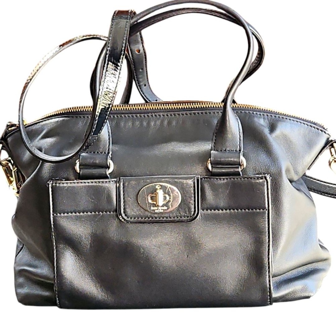 Kate Spade Black Satchel with Adjustable Strap and Gold Tone Hardware