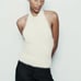 NWT ZARA FAUX FUR HALTER TOP ECRU
