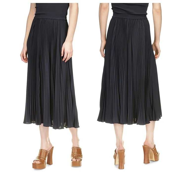 Michael Michael Kors Pleated Satin Crepe Midi-Skirt Admiral