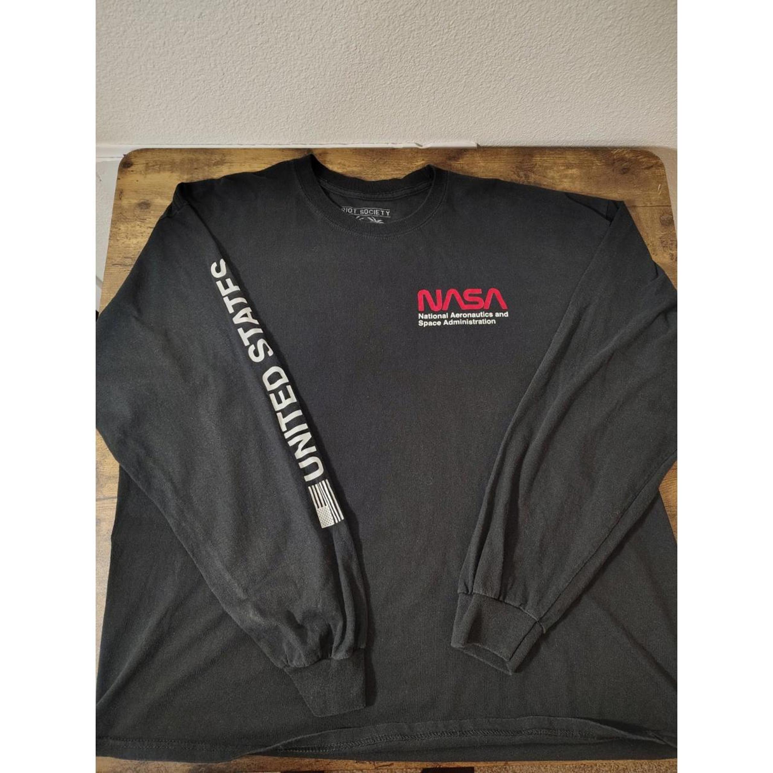 Riot Society Men XL Black NASA Long Sleeve US Cotton Astronaut Nerd Shuttle Acad