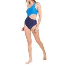 Splendid Blue Colorblock Cutout One Shoulder Swimsuit One Piece Monokini Size L