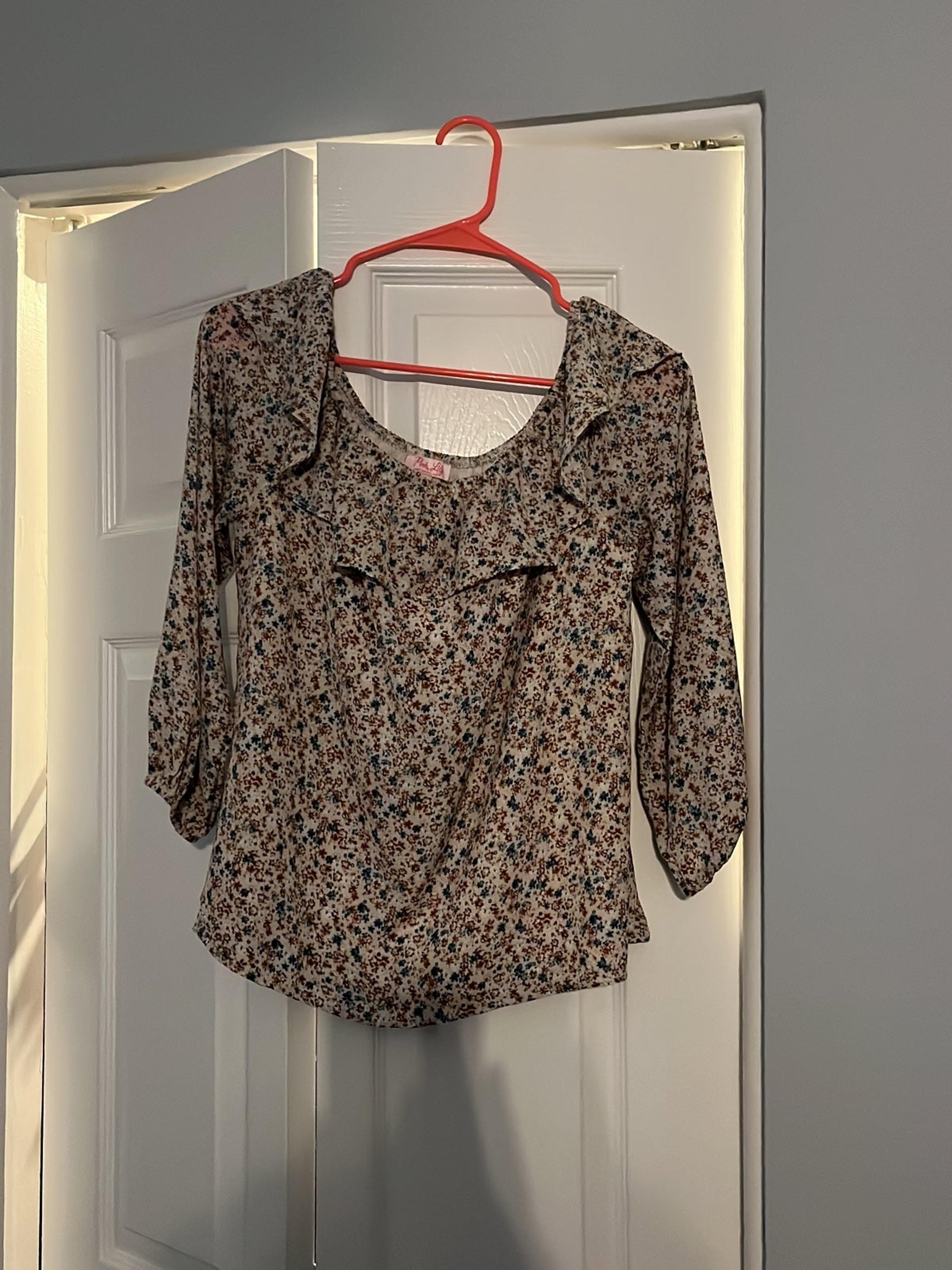 Pink Lily Floral Ofd the Shoulder Blouse