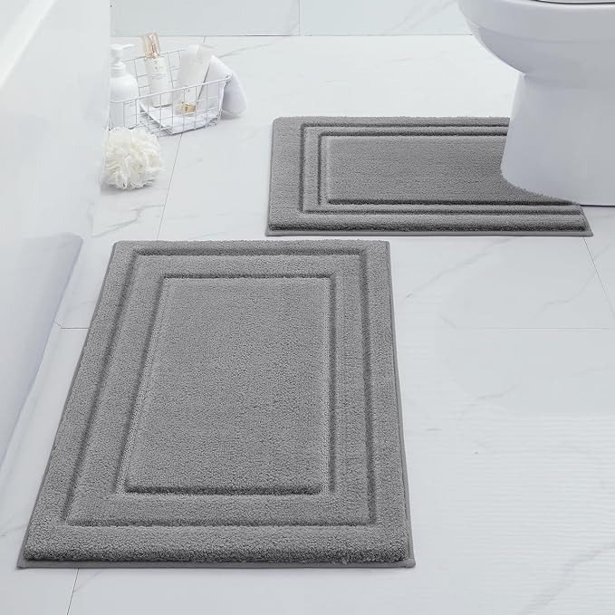 Bathroom Rugs Sets 2 Piece, Super Soft and Absorbent Non Slip Microfiber