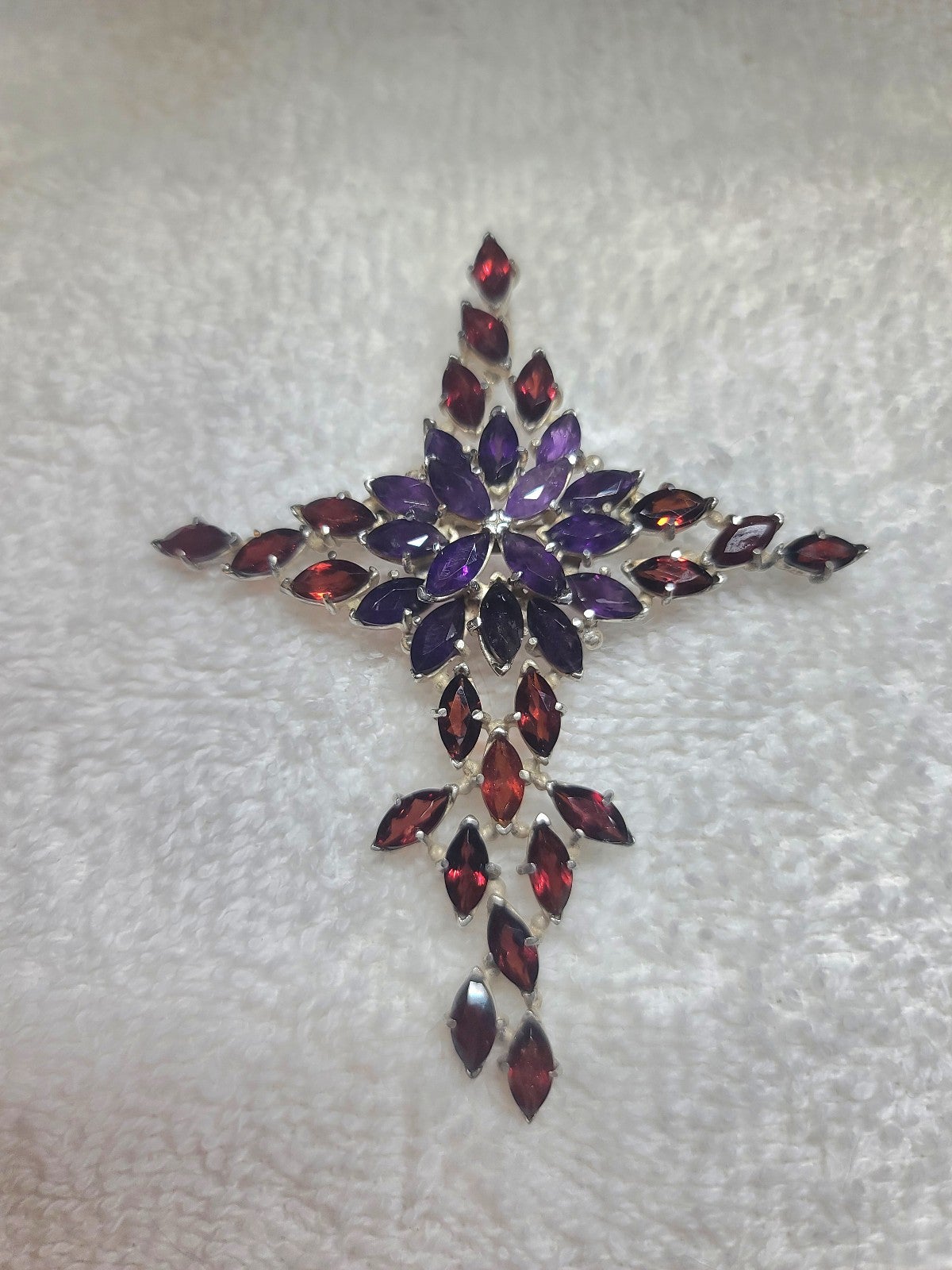 AMETHYST / GARNET sterling silver CROSS Pendent / Brooch