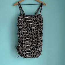 Lands’ End Geometric Ruched Side Tie Chlorine Resistant UPF Tankini Swim Top 18W