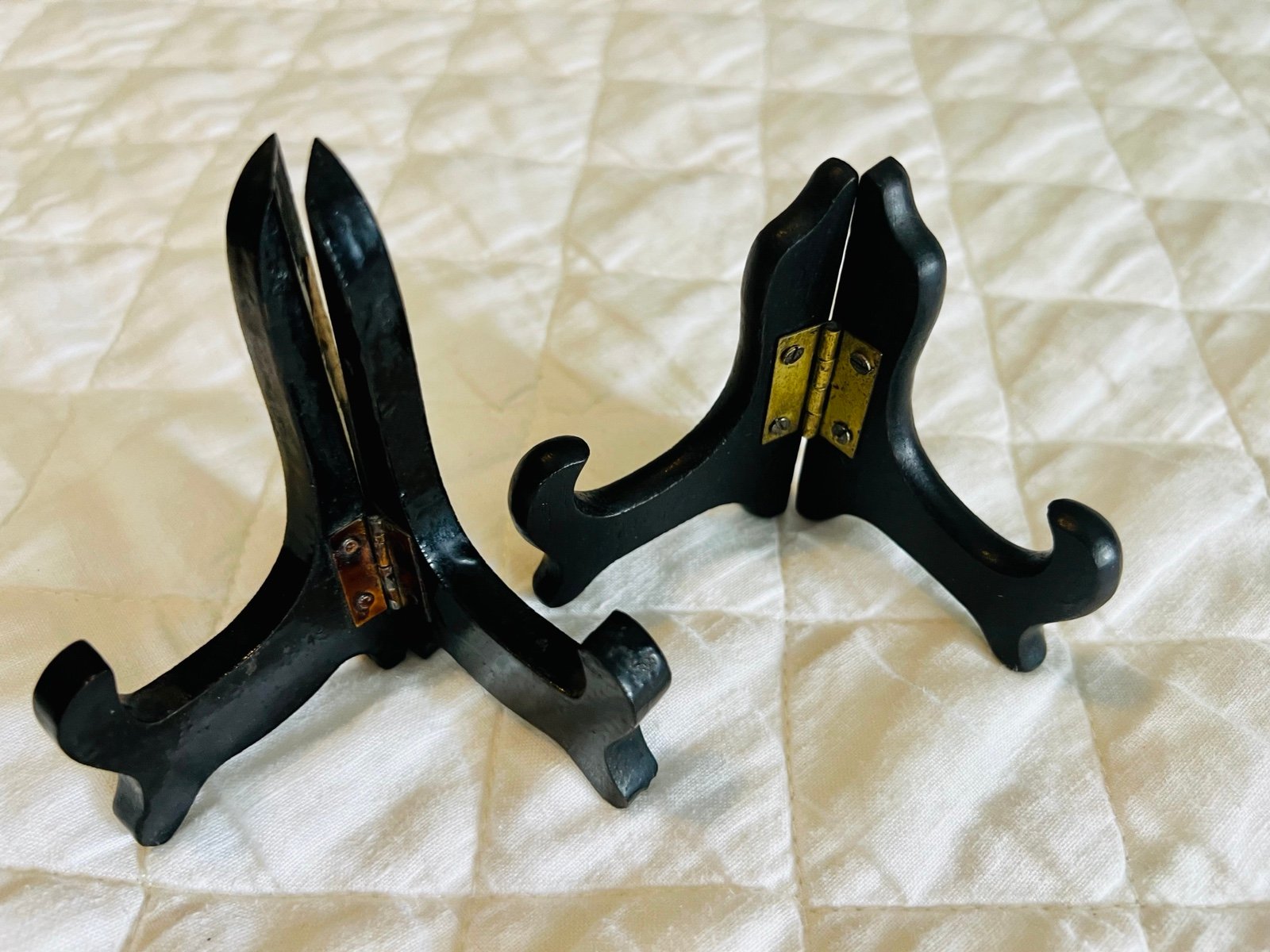 Vintage Dark mahogany wood small Chinese plate stands - 2 sizes