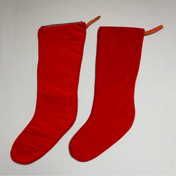 Christmas Stocking Set 2 Angel Santa Embroidered Needle Point Holiday Fireplace