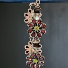 Nicky Butler Sterling Silver 925 Garnet Peridot Designer Flower NB Bracelet 8