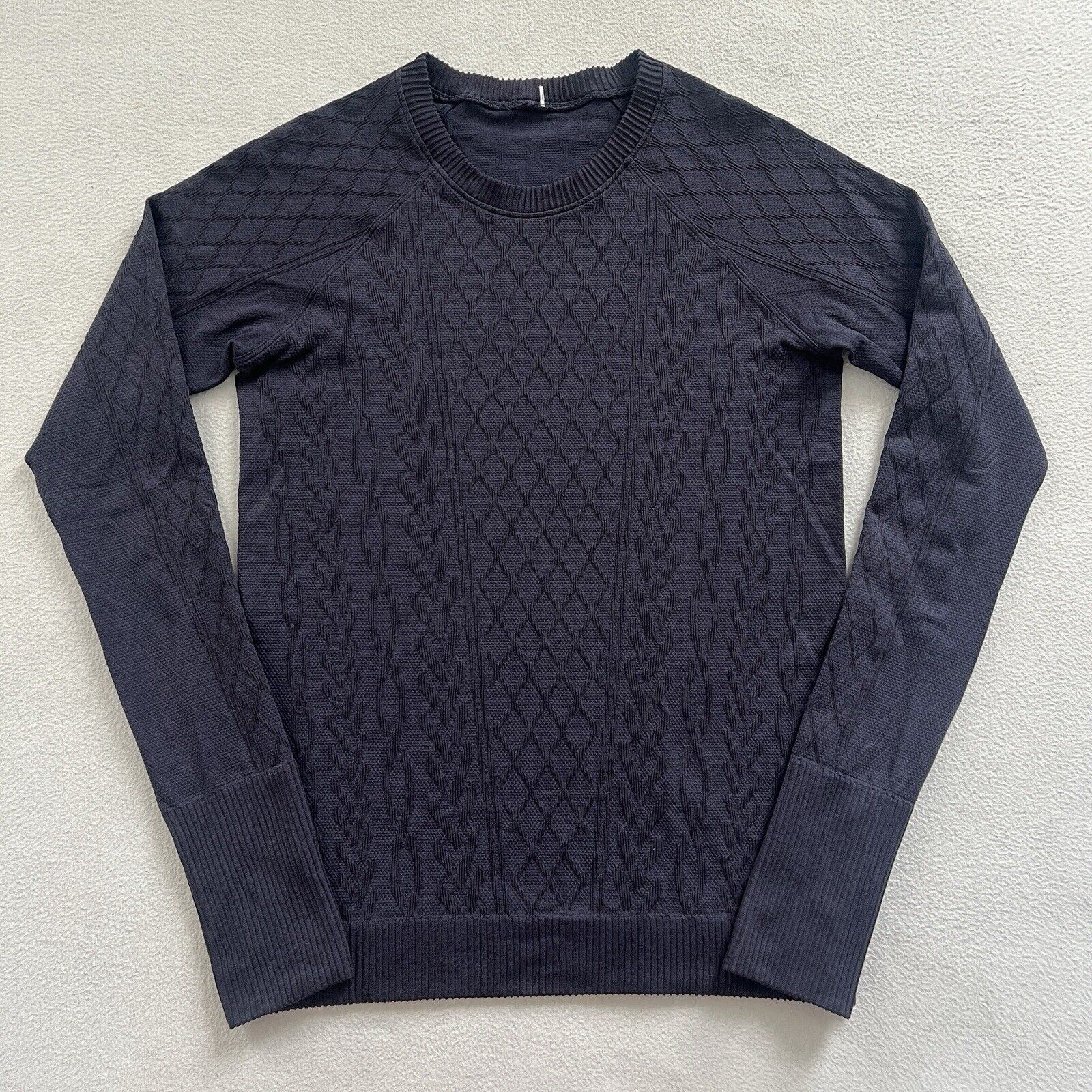 Lululemon Women Midnight Navy Blue Cable Thumbhole Rest Less Pullover Shirt 8