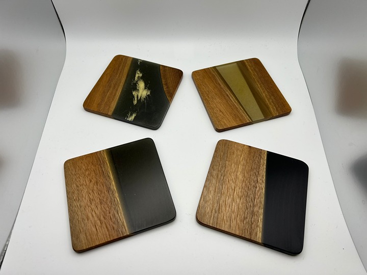 Handcrafted Epoxy Wooden Coasters, Set of 4