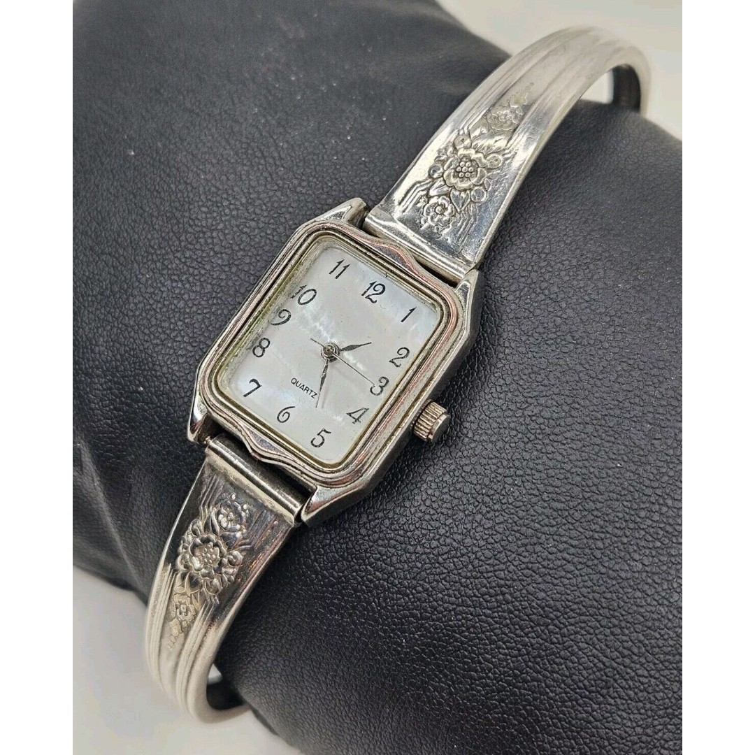 Vintage WM Rogers Silver 925 Spoon Handle Quartz Pearl Ladies Watch, New Battery