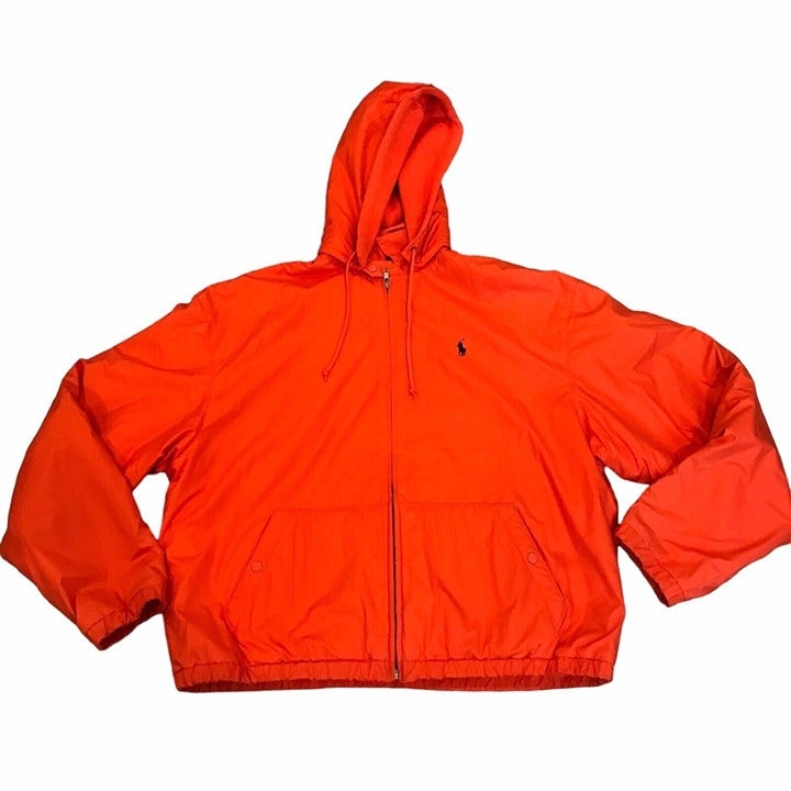 Vtg 80s 90s Polo Ralph Lauren Winter Fleece Large Coat Orange Removable Hood Y2K