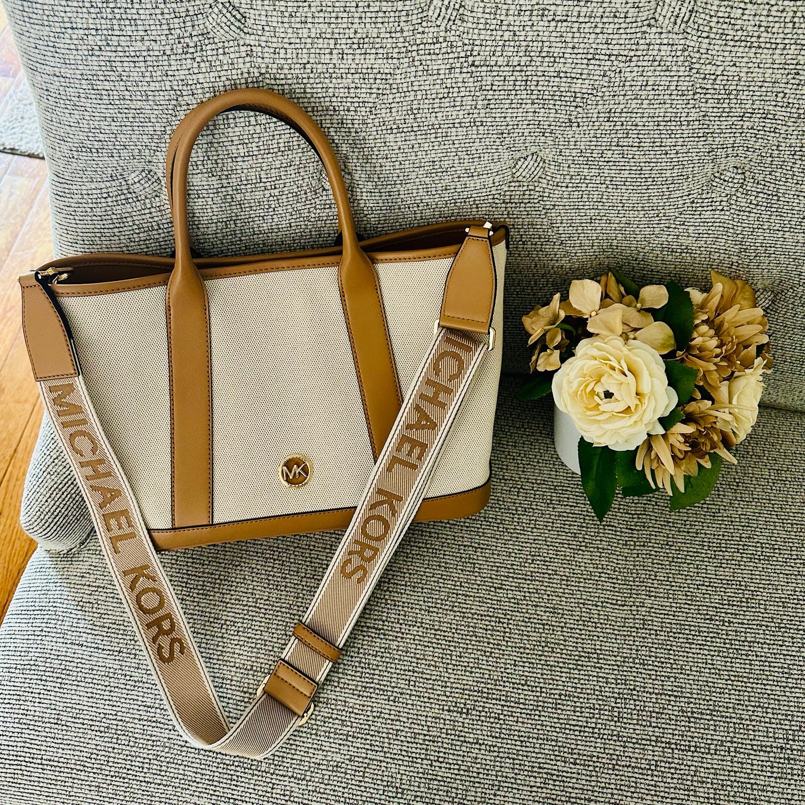 Michael Kors Luisa Pale Peanut Medium Satchel - Canvas