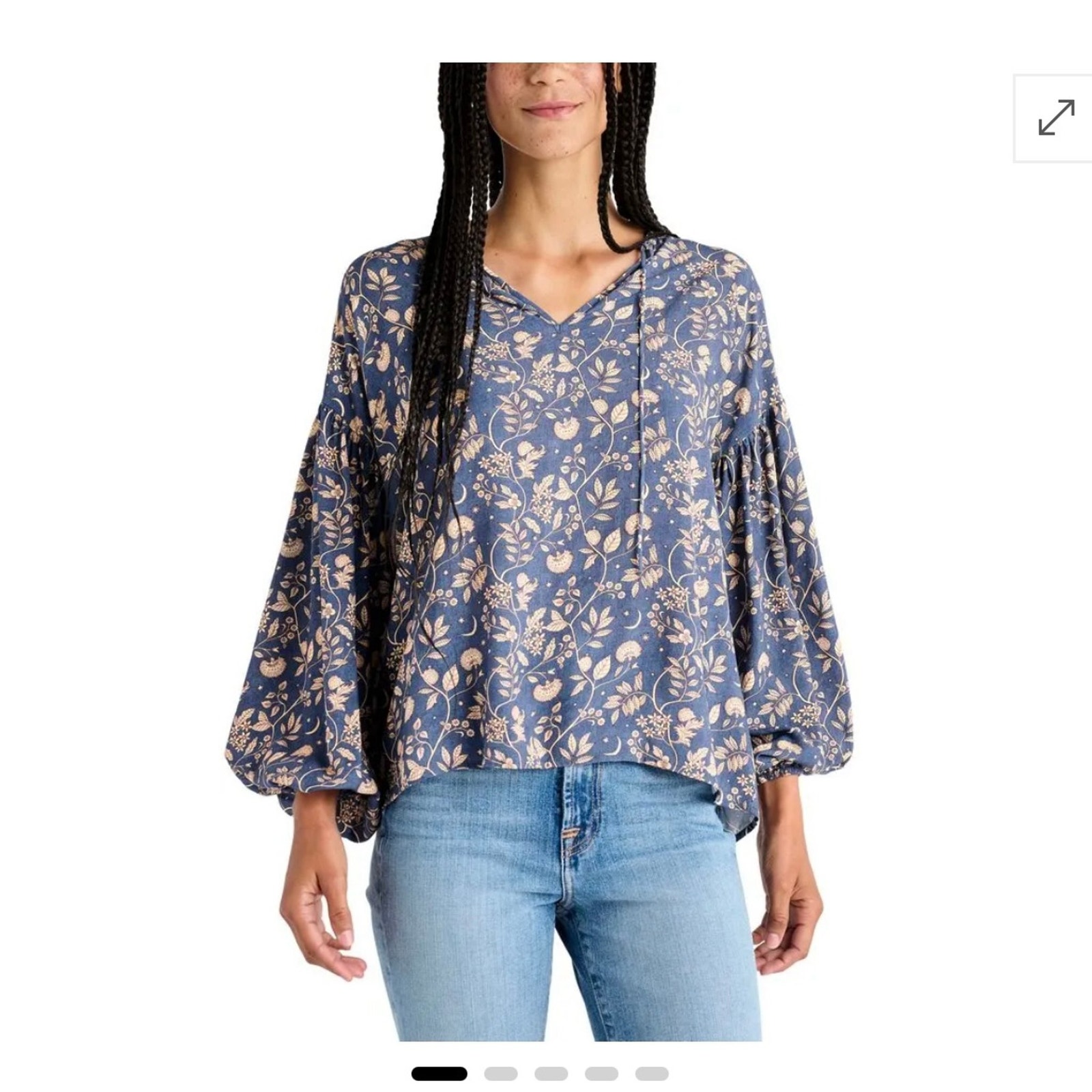 Splendid Eleanor Floral Blue Boho Long Sleeve Top Medium