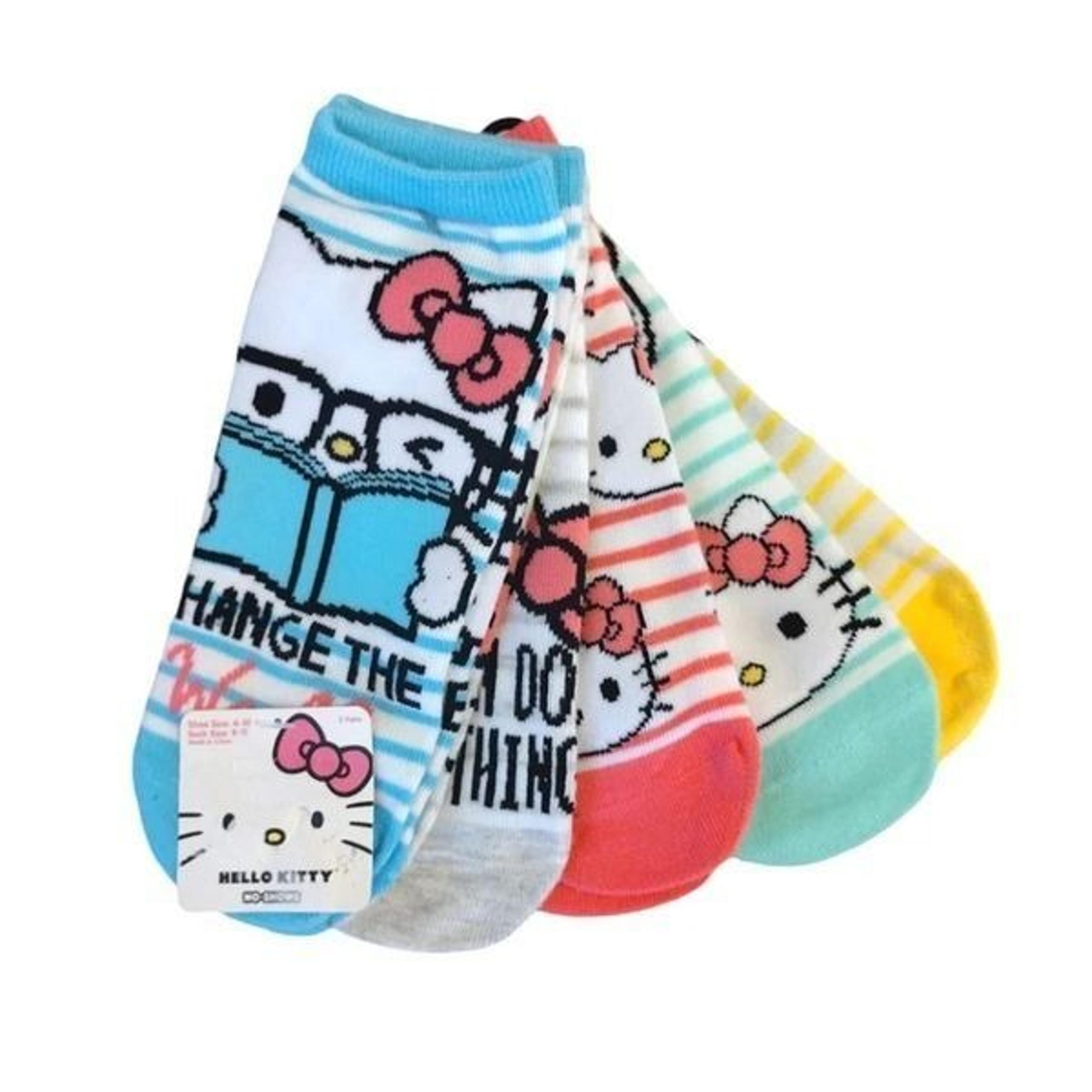 Hello Kitty 5 Pairs Colorful Encouragement Prints No Show Socks NWT