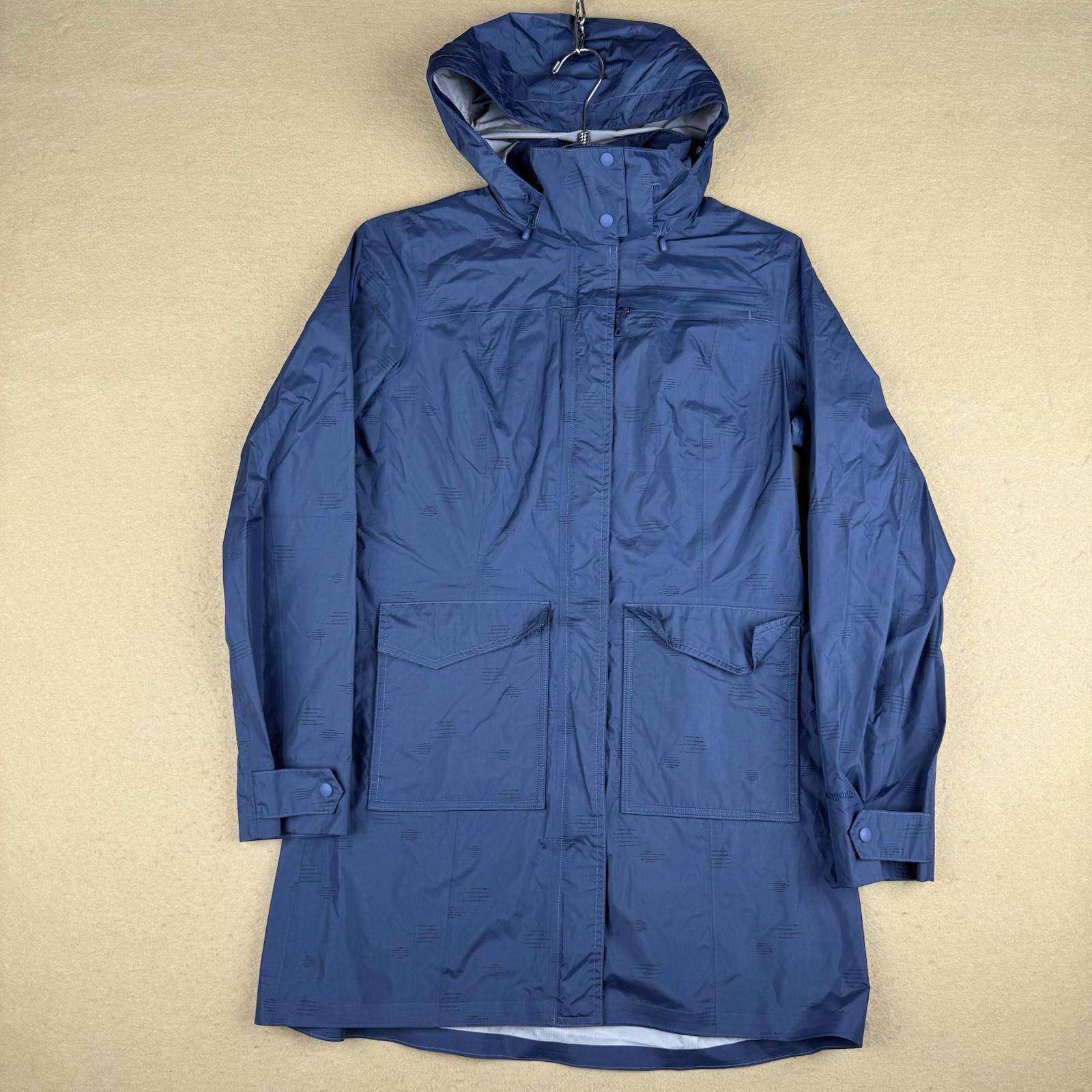 Patagonia Torrentshell City Coat Womens MEDIUM Blue Trench Jacket H2No Hood EUC