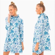 Tuckernuck Daphne Floral High Neck Mini Dress Blue Chintz Women's Size XS NWT