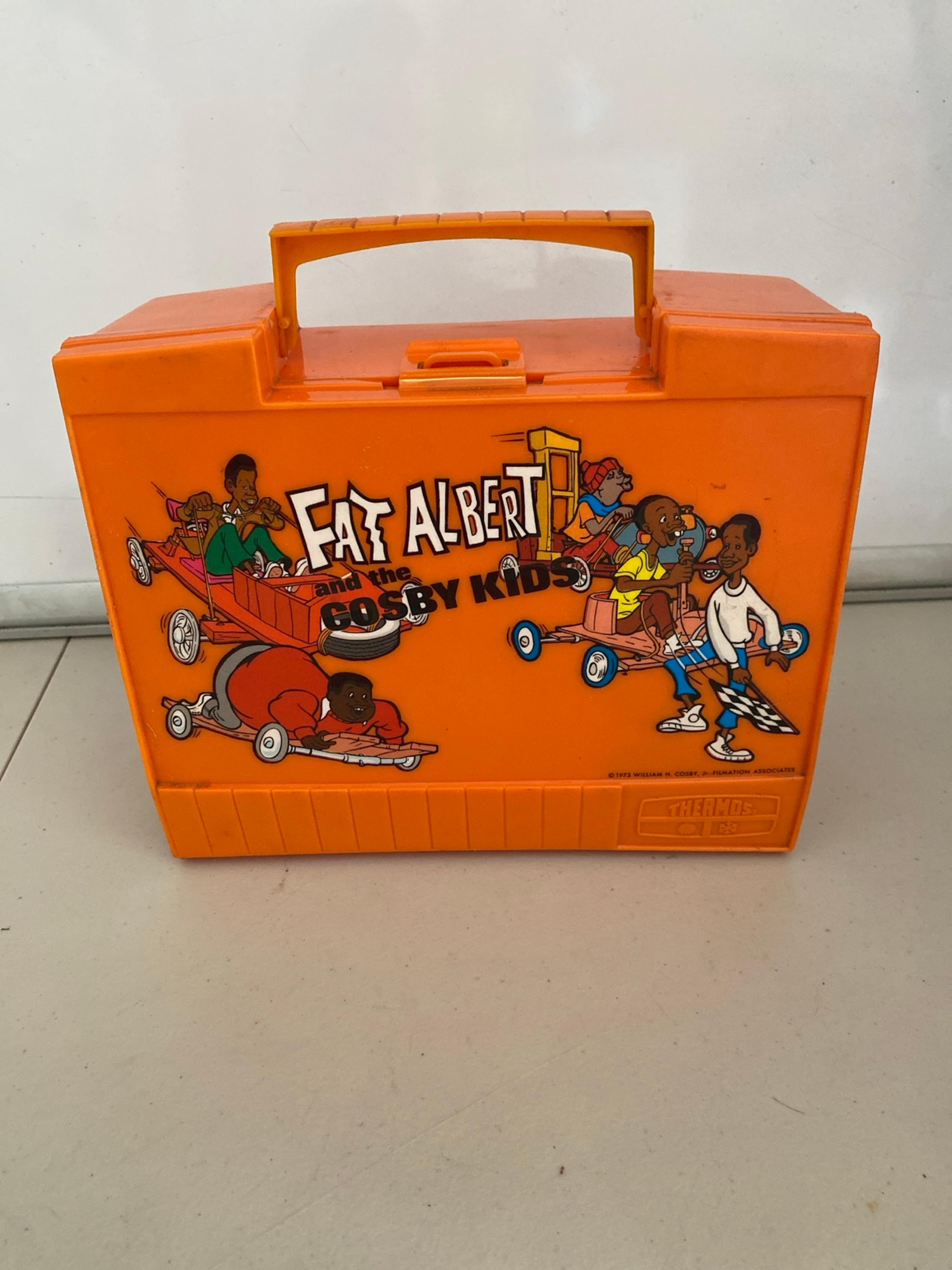 Vintage 1973 Fat Albert and the Cosby Kids Plastic Orange Lunchbox with thermos